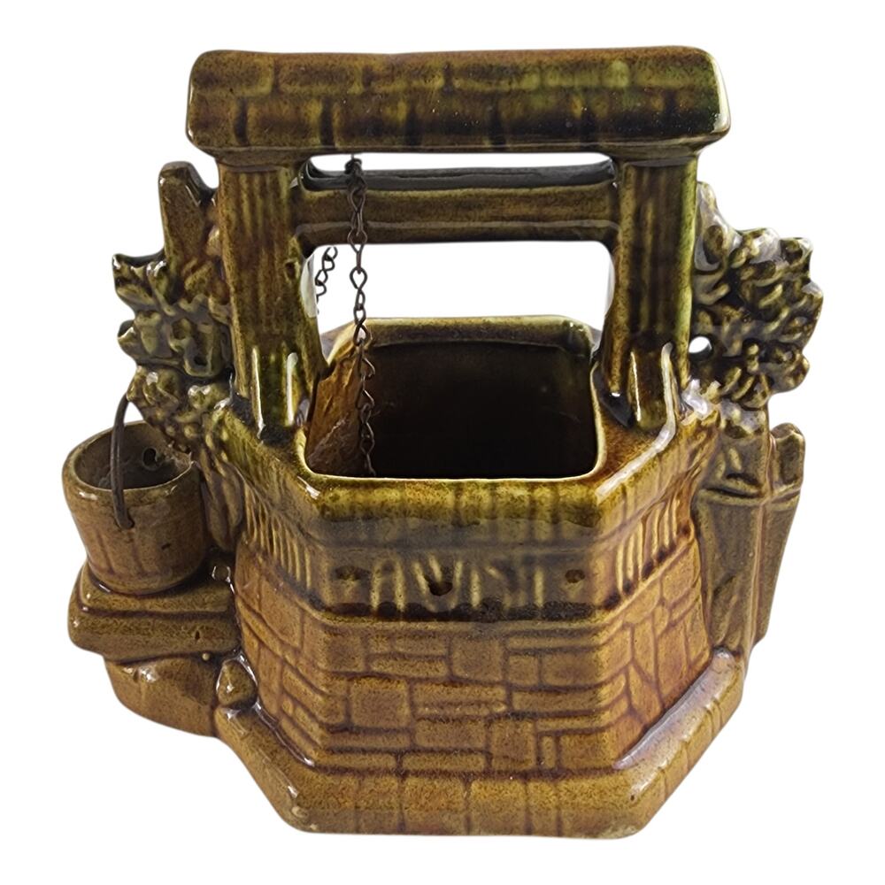 Vintage 50s McCoy Pottery Wishing Well Grant A Wish to Me, Planter USA Singed